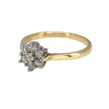Load image into Gallery viewer, Preowned 9ct Yellow and White Gold &amp; Diamond Set Flower Cluster Ring in size M with the weight 2 grams. There is approximately 25pt of diamond content in total
