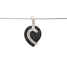 Load image into Gallery viewer, Preowned 9ct White Gold &amp; White Diamond with Black Moissanite Set Leaf Pendant on an 18&quot; box chain with the weight 3.40 grams. The pendant is 2.5cm long including the bail
