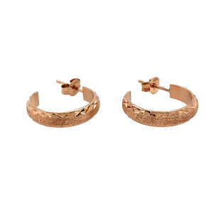 Preowned 9ct Rose Gold Patterned Sparkle Hoop Earrings with the weight 2.10 grams