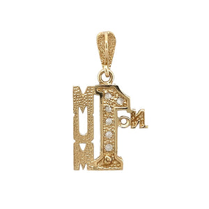 Preowned 9ct Yellow and White Gold & Cubic Zirconia Set No 1 Mum Pendant with the weight 3.20 grams