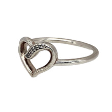 Load image into Gallery viewer, Preowned 925 Silver &amp; Cubic Zirconia Set Heart Pandora Ring in size N with the weight 1.80 grams. The front of the ring is 9mm high
