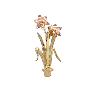 Preowned 9ct Yellow and Rose Gold Welsh Daffodil Brooch with the weight 4.50 grams