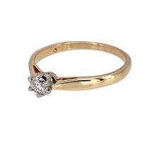Load image into Gallery viewer, Preowned 9ct Yellow and White Gold &amp; Diamond Set Solitaire Ring in size N with the weight 2 grams. The diamond is approximately 25pt with approximate clarity Si and colour K - M
