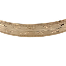 Load image into Gallery viewer, Preowned 9ct Yellow Solid Gold Patterned Expanding Bangle with the weight 13.70 grams and bangle width 8mm. The bangle diameter is 6.7cm when closed and 7.8cm when fully expanded
