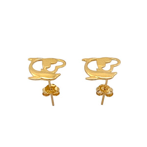18ct Gold Dolphin Heart Stud Earrings