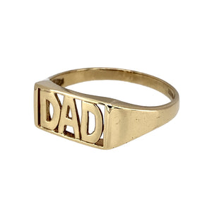 Preowned 9ct Yellow Gold Dad Ring in size U with the weight 2.70 grams. The front of the ring is 7mm high