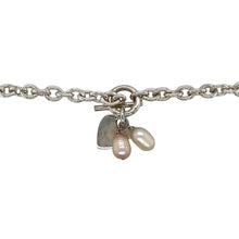 Load image into Gallery viewer,    Preowned 925 Silver &amp; Pearl 17&quot; Heart Tag Chain with the weight 38.50 grams. The pearl stones are each approximately 10mm by 7mm
