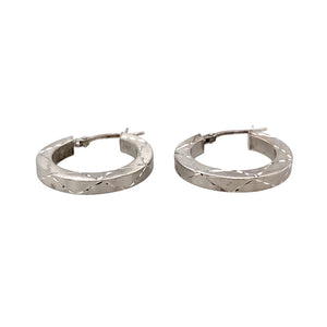 Preowned 9ct White Gold Patterned Hoop Creole Earrings with the weight 1.80 grams