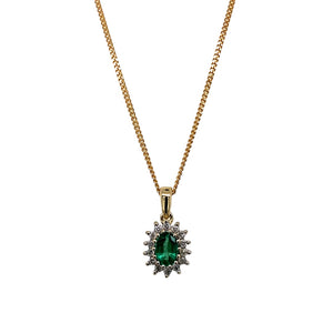 9ct Gold Diamond & Emerald Set Cluster 18" Necklace