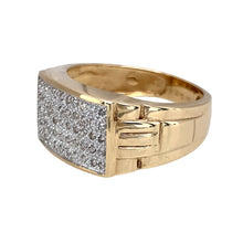 Load image into Gallery viewer, Preowned 9ct Yellow and White Gold &amp; Diamond Pave Set Signet Ring in size U with the weight 4.70 grams. The front of the ring is 11mm high
