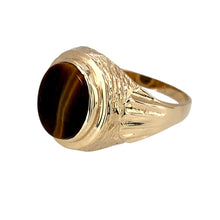 Load image into Gallery viewer, Preowned 9ct Yellow Gold &amp; Tigers Eye Set Oval Signet Ring in size U with the weight 5.10 grams. The tigers eye stone is 12mm by 10mm
