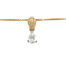 Load image into Gallery viewer, Preowned 18ct Yellow and White Gold &amp; Diamond Set Teardrop Pendant on a 20&quot; box chain with the weight 6.20 grams. The pendant is 1.8cm long including the bail. There is approximately 71pt of diamond content in total
