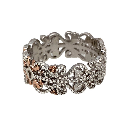 Preowned 925 Silver Clogau with 9ct Rose Clogau Gold Kensington Ring in size N with the weight 4 grams. The band is 8mm wide