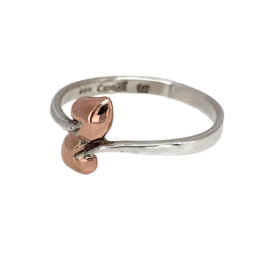 Preowned 925 Silver with 9ct Rose Gold Clogau Tree of Life Ring in size J with the weight 1.40 grams. The front of the ring is 9mm high