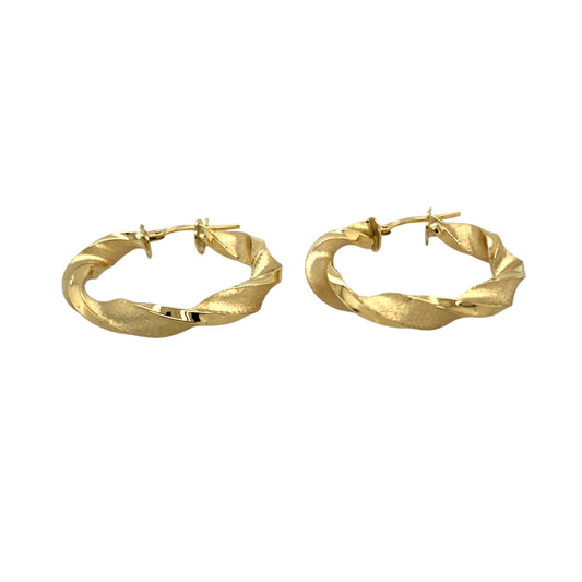 New 9ct Yellow Gold 28mm Satin Twisted Creole Earrings with the weight 2.60 grams