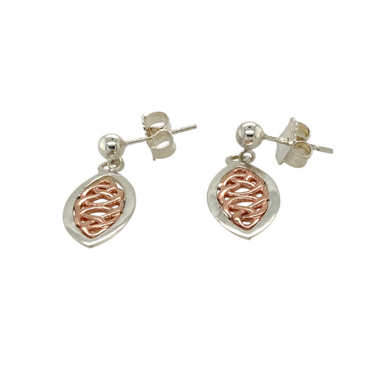 Preowned 925 Silver Clogau with 9ct Rose Gold Clogau Celtic Knot Drop Earrings with the weight 2.40 grams