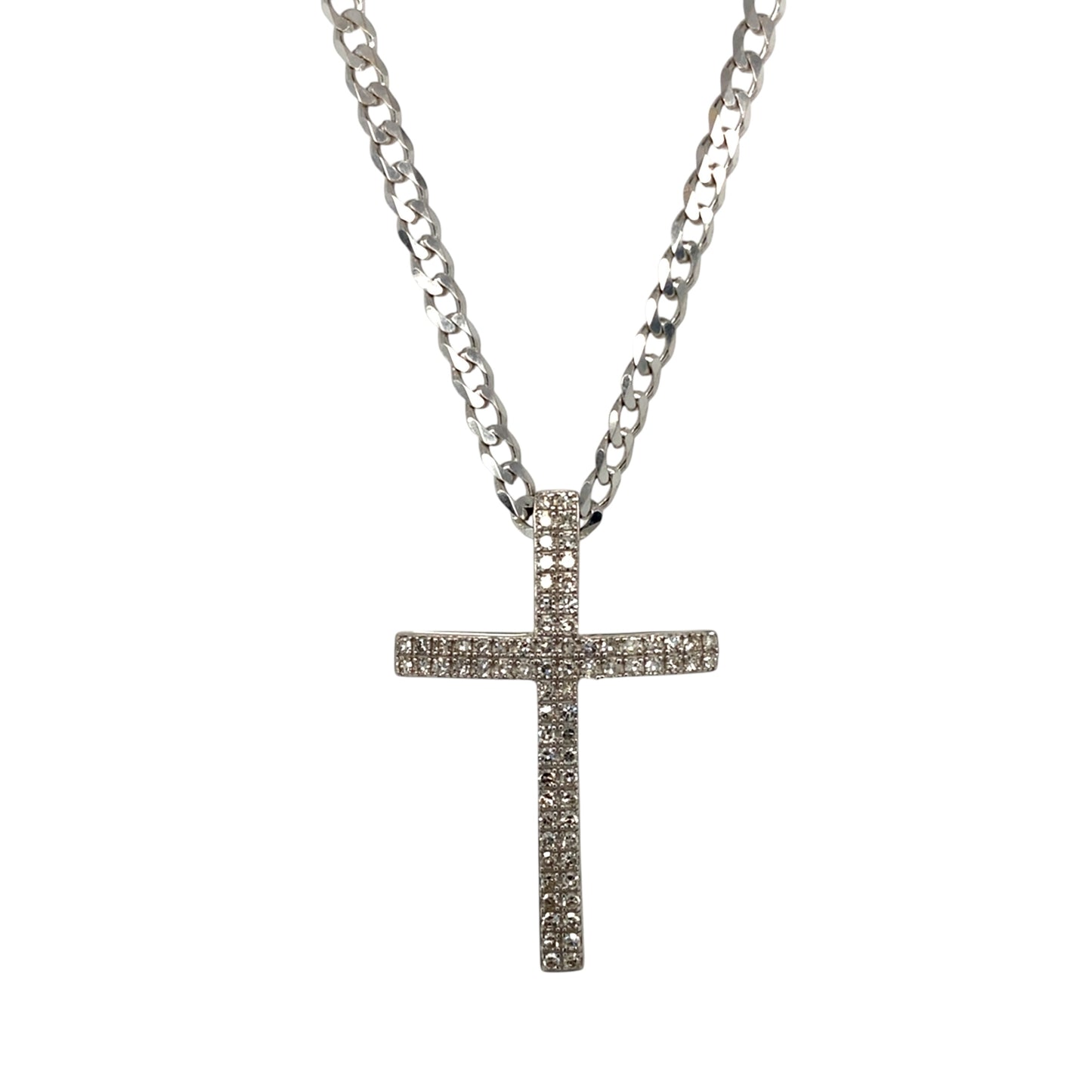 9ct White Gold & Diamond Set Cross 18" Necklace