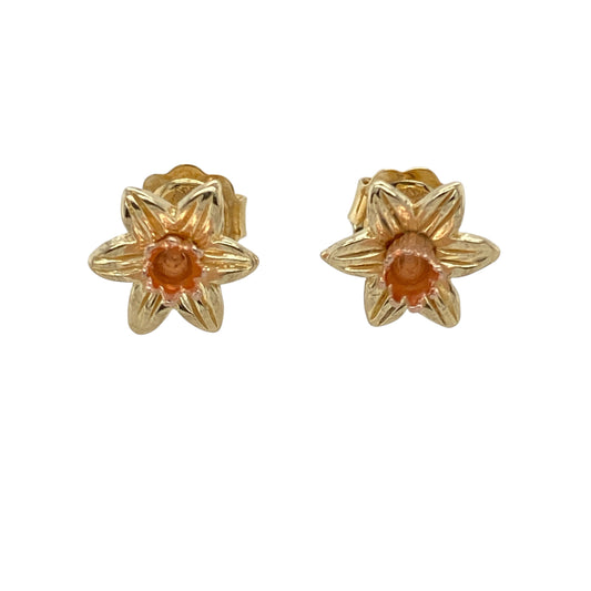Celebrate heritage and natural beauty with these pre-owned 9ct yellow and rose gold Clogau Welsh daffodil stud earrings—a delicate tribute to national pride and timeless design.
Design: These earrings feature the iconic Welsh daffodil crafted in detailed yellow and rose gold, capturing the elegance and charm of this beloved national symbol.
Material: Made from 9-carat yellow and rose gold, the warm tones blend beautifully to highlight the floral detail and craftsmanship.
