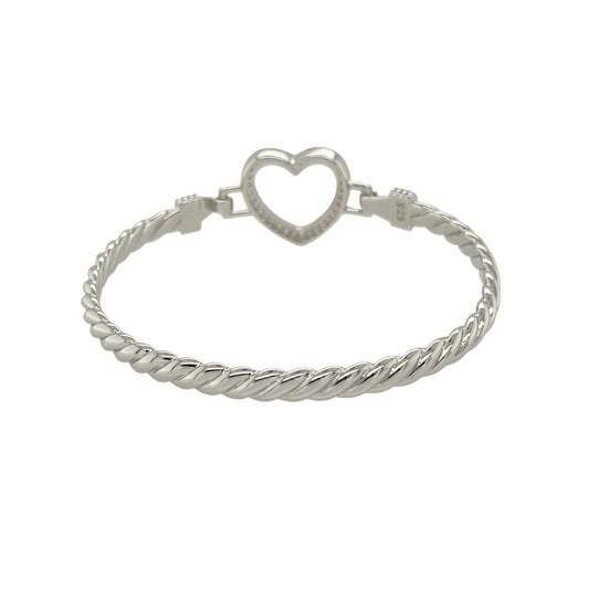 Bring sweet sentiment and delicate sparkle to a young jewellery collection with this new solid 925 silver and cubic zirconia children's open heart bangle—a graceful piece full of love and timeless charm.
Design: The 15mm high front features a beautifully shaped open heart, accented with sparkling cubic zirconia stones for a soft, elegant shine.
Material: Made from solid 925 sterling silver, the polished finish provides a bright, smooth surface that enhances the brilliance of the stones.