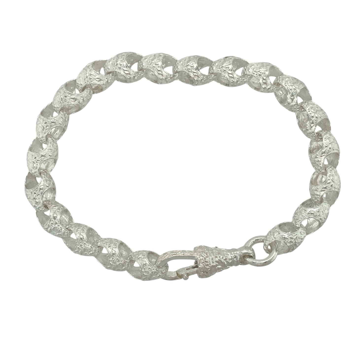 New 925 Silver 8" Patterned Acorn Link Bracelet
