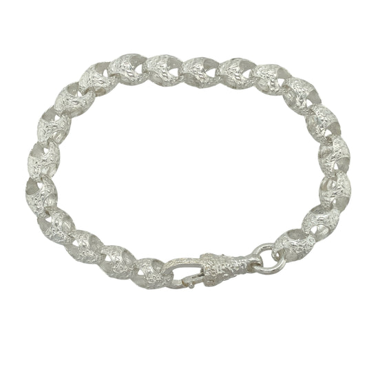 New 925 Silver 8" Patterned Acorn Link Bracelet