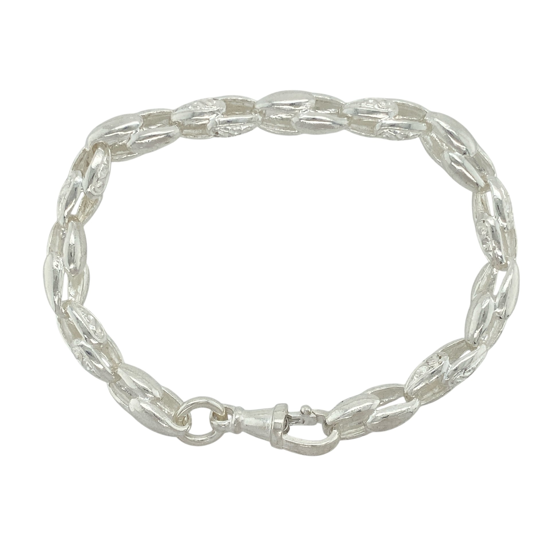 New 925 Silver 8" Patterned Tulip Link Bracelet