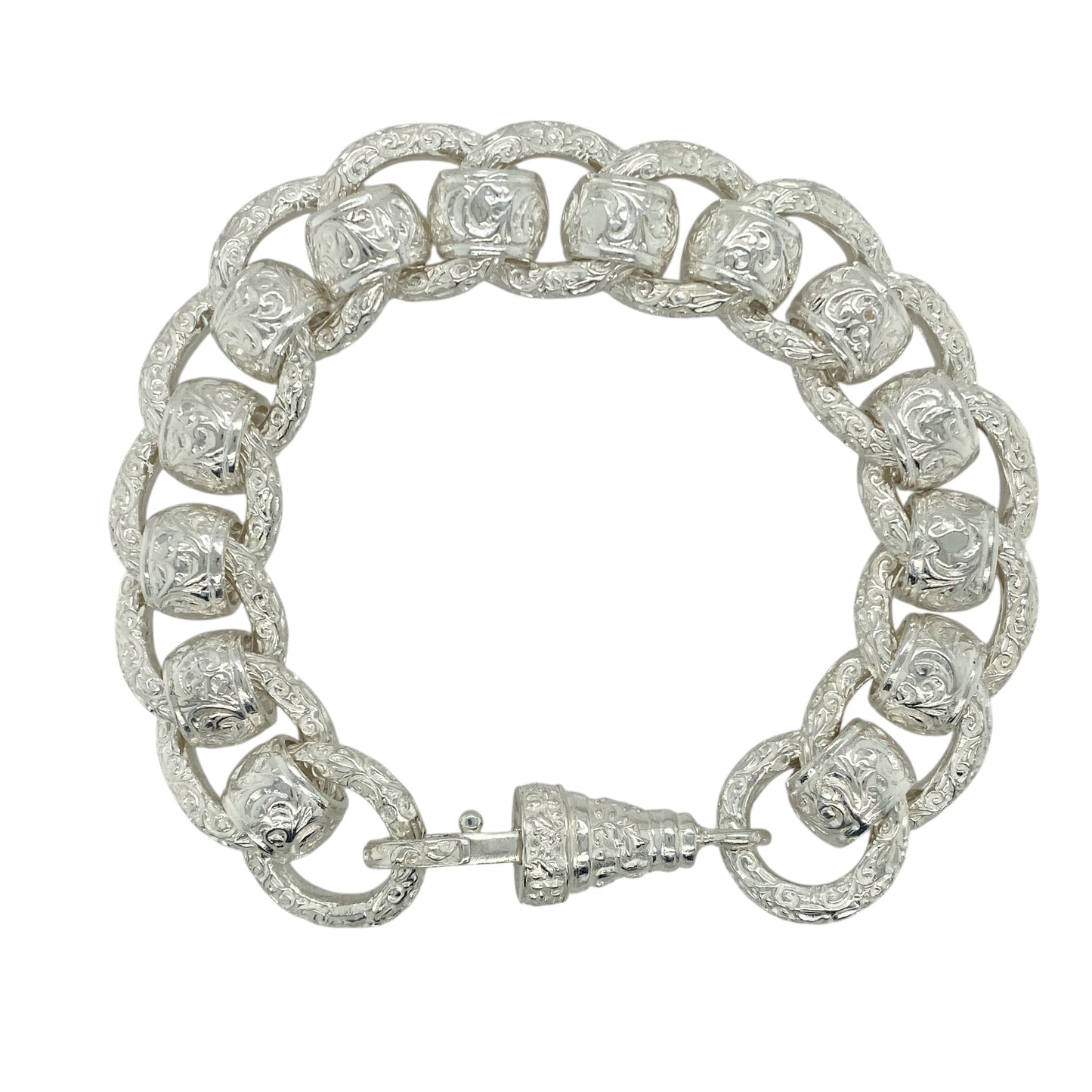New 925 Silver 9" Patterned Rollerball Bracelet