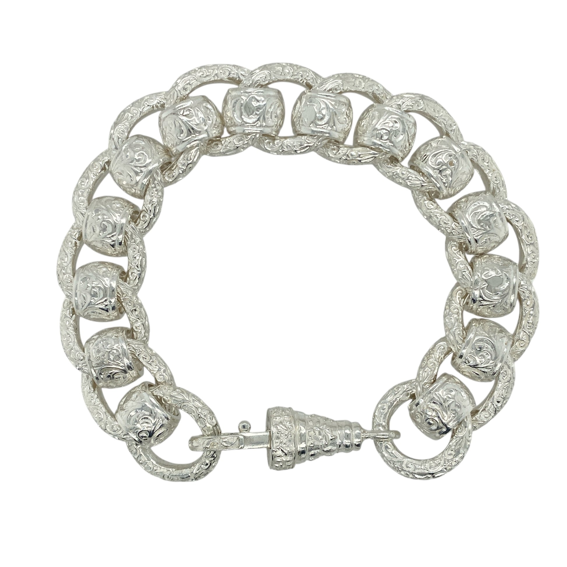 New 925 Silver 9" Patterned Rollerball Bracelet