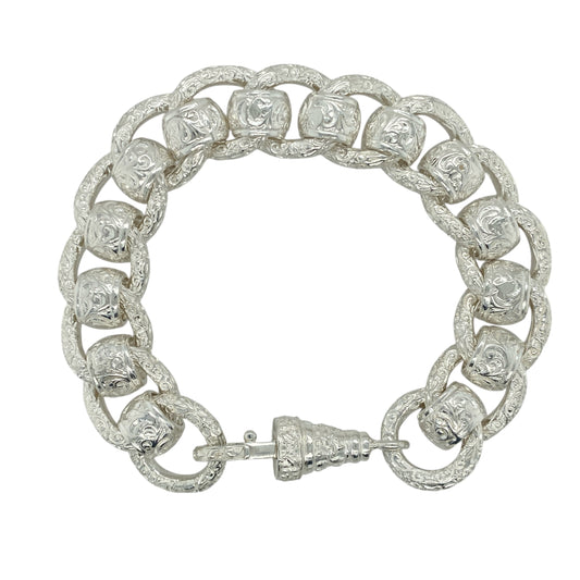 New 925 Silver 9" Patterned Rollerball Bracelet