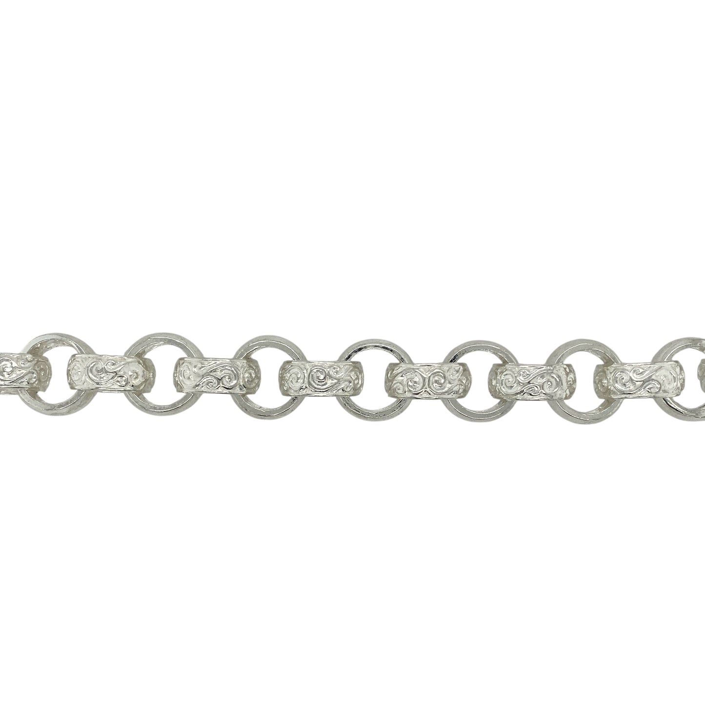 New 925 Silver 9.5" Patterned Engraved Belcher Bracelet