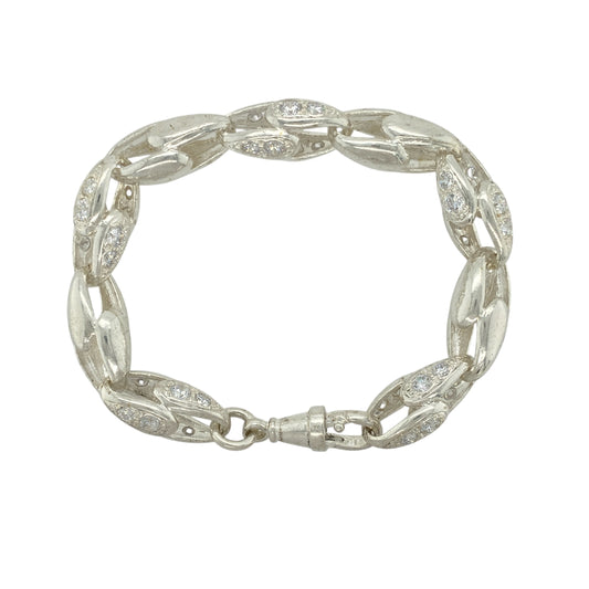 New 925 Silver & Cubic Zirconia Set 8" Tulip Link Bracelet