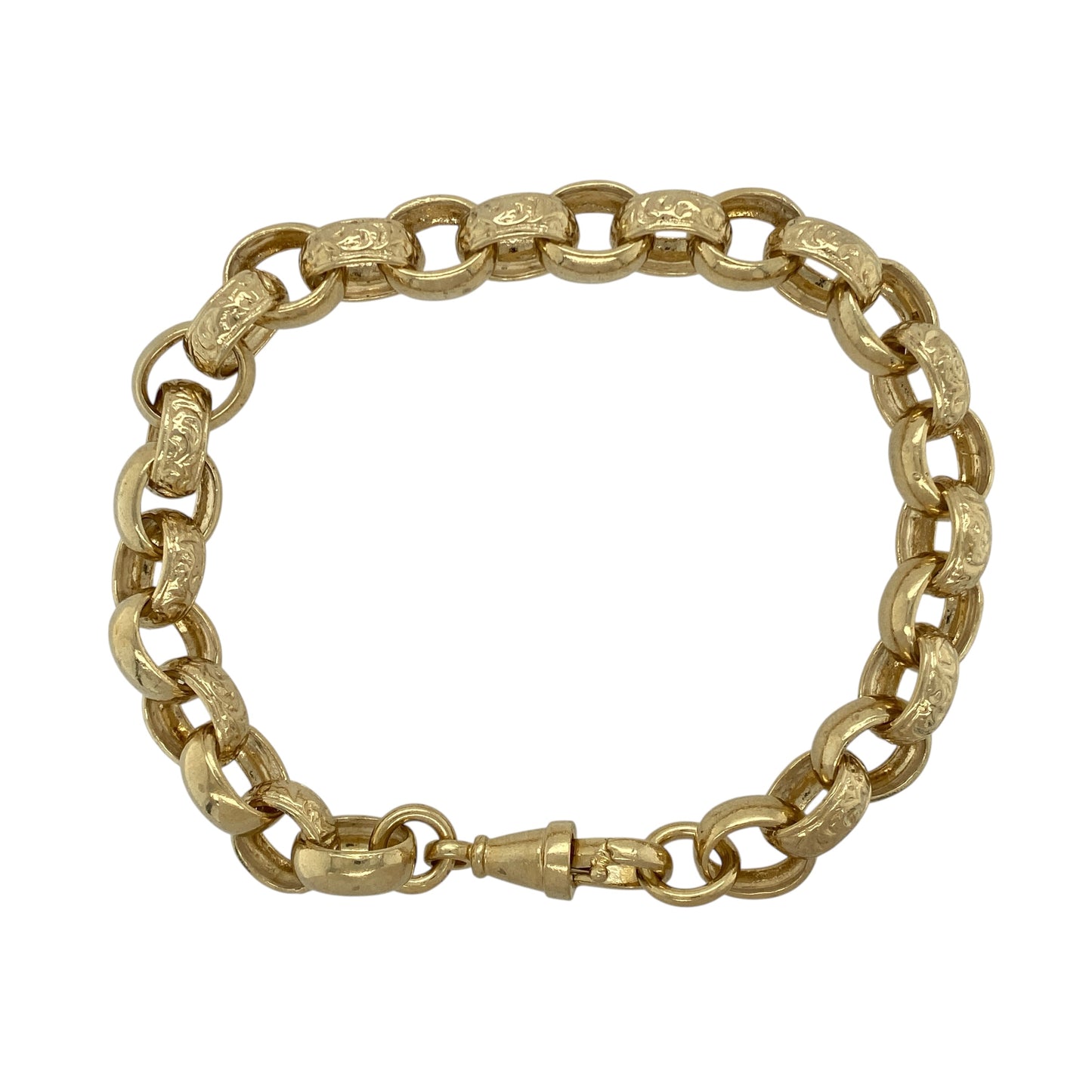 New Solid 925 Silver Heavily 9ct Gold Plated 9.5" Patterned Belcher Bracelet