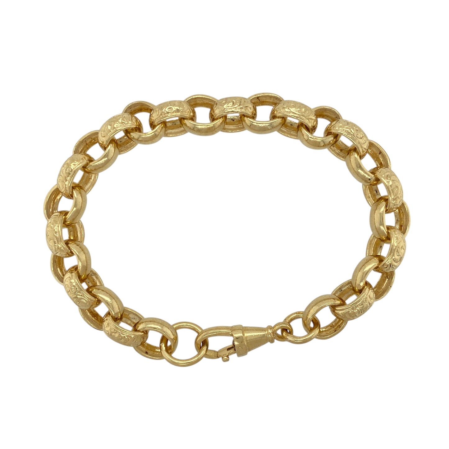 New Solid 925 Silver Heavily 9ct Gold Plated 9" Patterned Belcher Bracelet