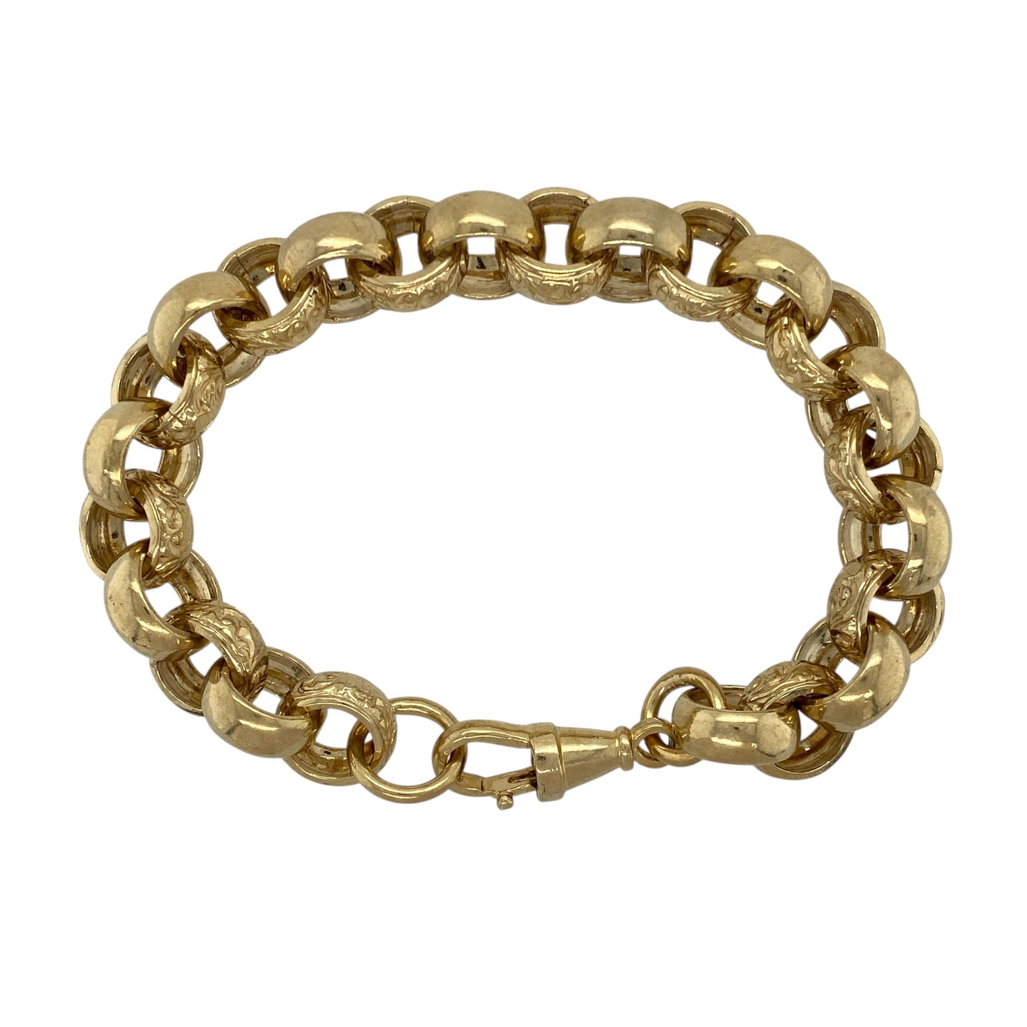 New Solid 925 Silver Heavily 9ct Gold Plated 8.5" Patterned Belcher Bracelet