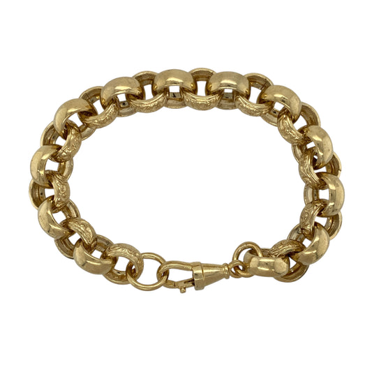 New Solid 925 Silver Heavily 9ct Gold Plated 8.5" Patterned Belcher Bracelet