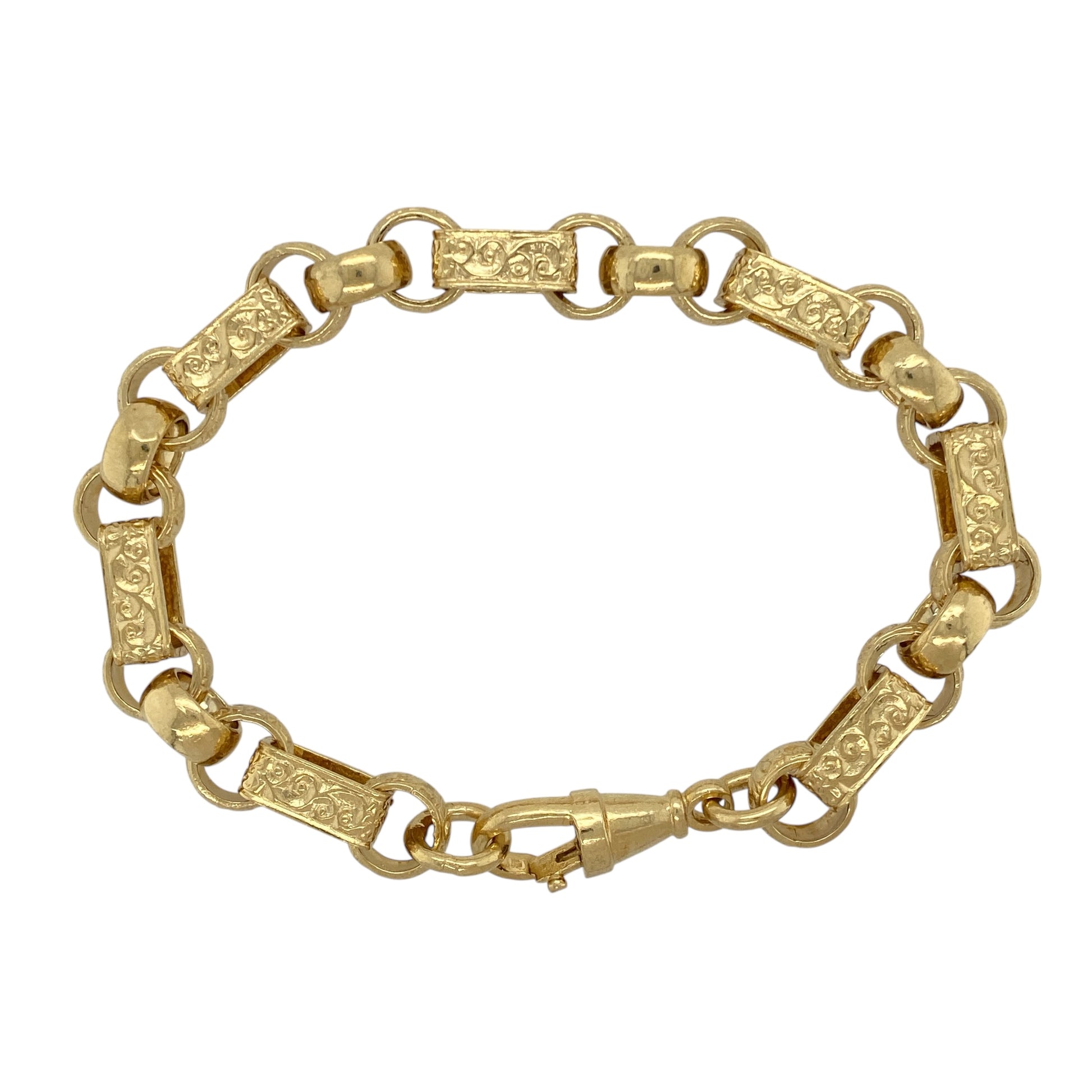 New Solid 925 Silver Heavily 9ct Gold Plated 8.5" Patterned Engraved Gypsy Style Link Bracelet