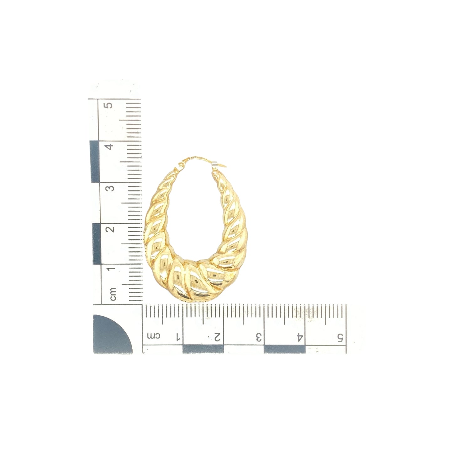 9ct Gold Patterned Oval Creole Earrings