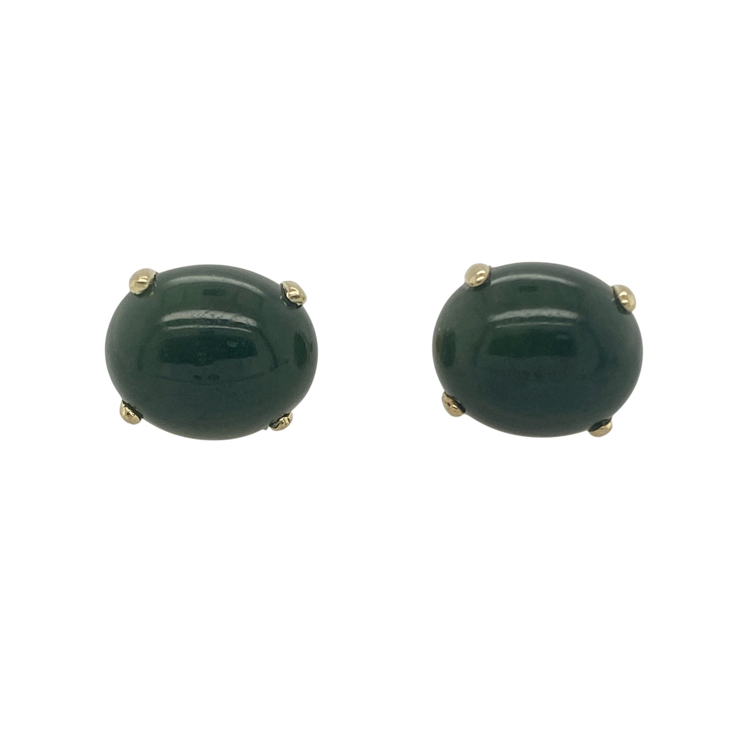 Bring bold elegance and natural beauty to your collection with these pre-owned 9ct yellow gold and dark green oval stud earrings, offering rich colour and classic sophistication — perfect for both statement styling and refined everyday wear.
Design: Each stud features a dark green oval stone, approximately 10mm by 12mm, set in a simple gold surround that allows the deep hue — possibly jade — to take centre stage.
Material: Made from 9-carat yellow gold, the polished finish complements the rich green tones