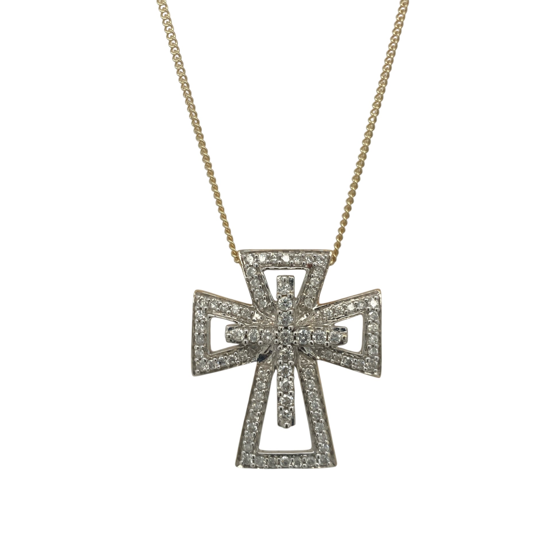 9ct Gold & Diamond Set Fancy Cross 20" Necklace