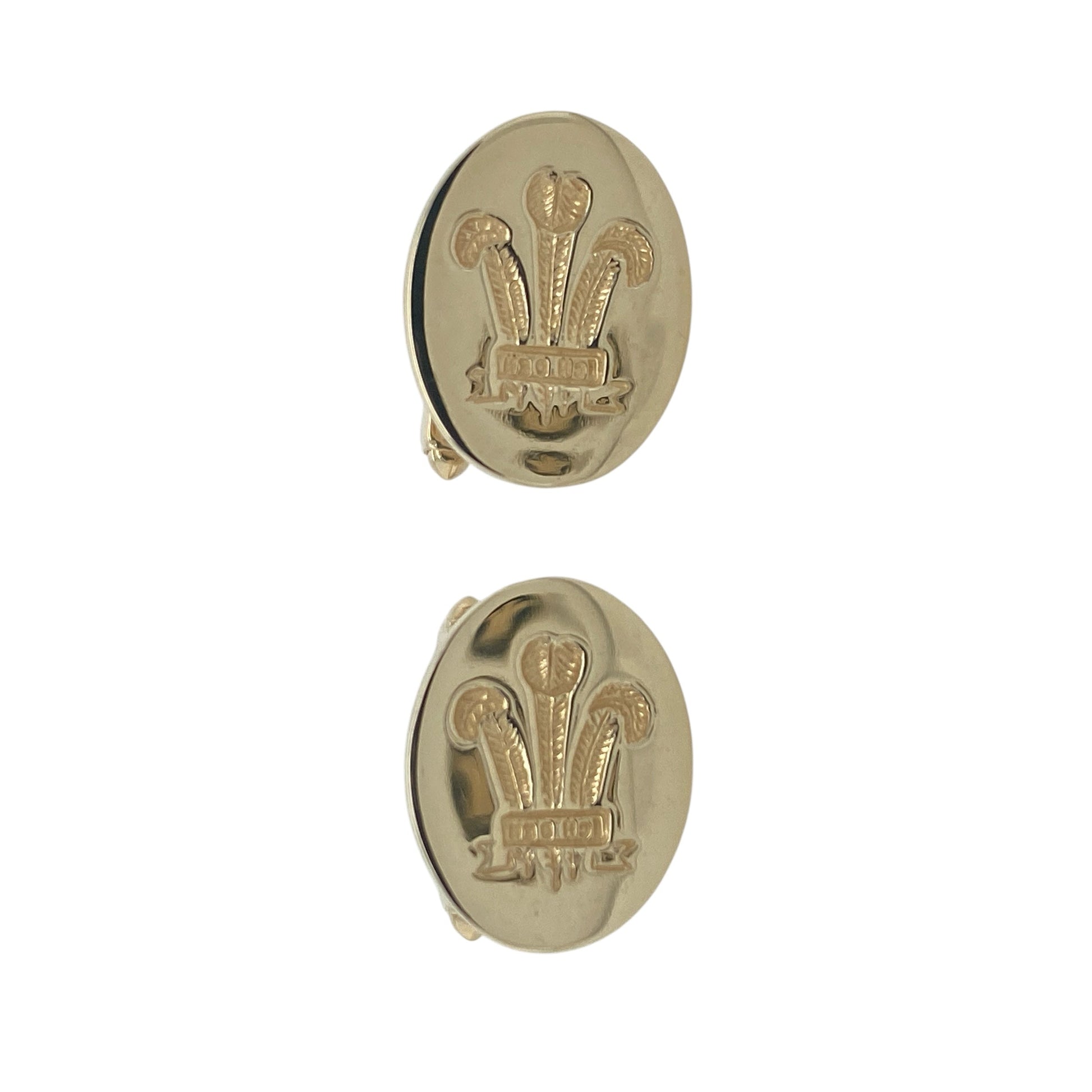 9ct Gold Welsh Three Feathers Oval Cufflinks