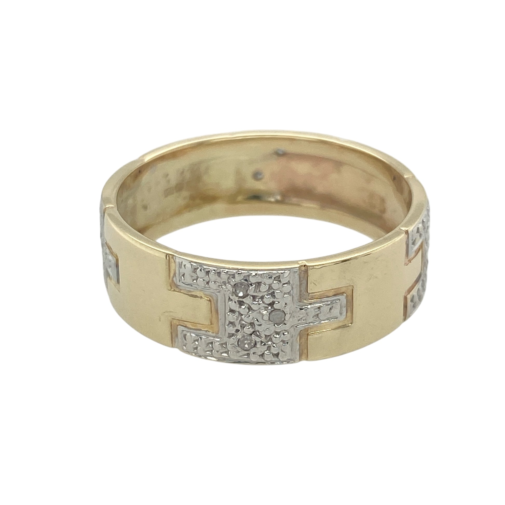 9ct Gold & Diamond Set Patterned Band Ring