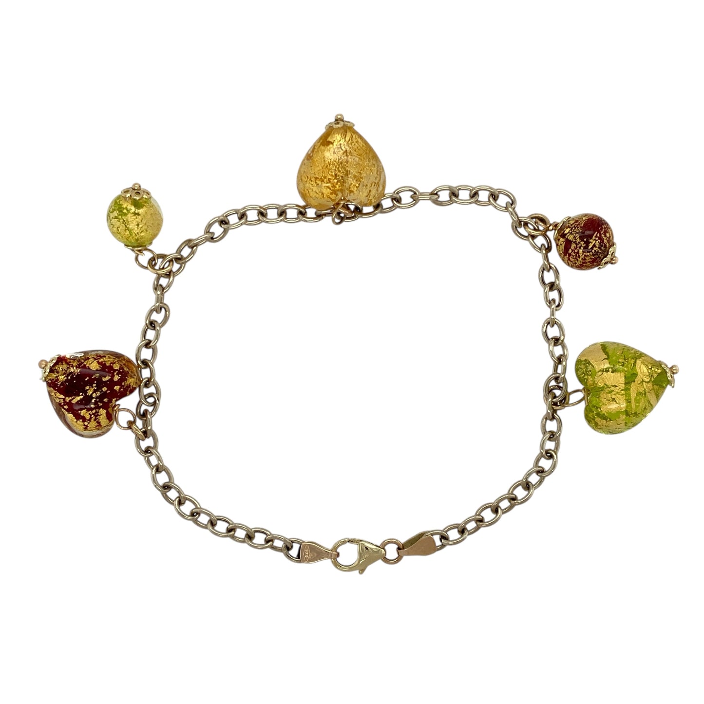 9ct Gold 7.5" Heart Drop Charm Bracelet