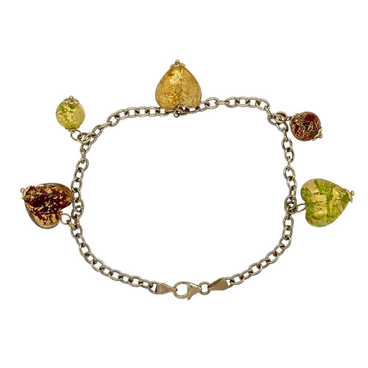 9ct Gold 7.5" Heart Drop Charm Bracelet