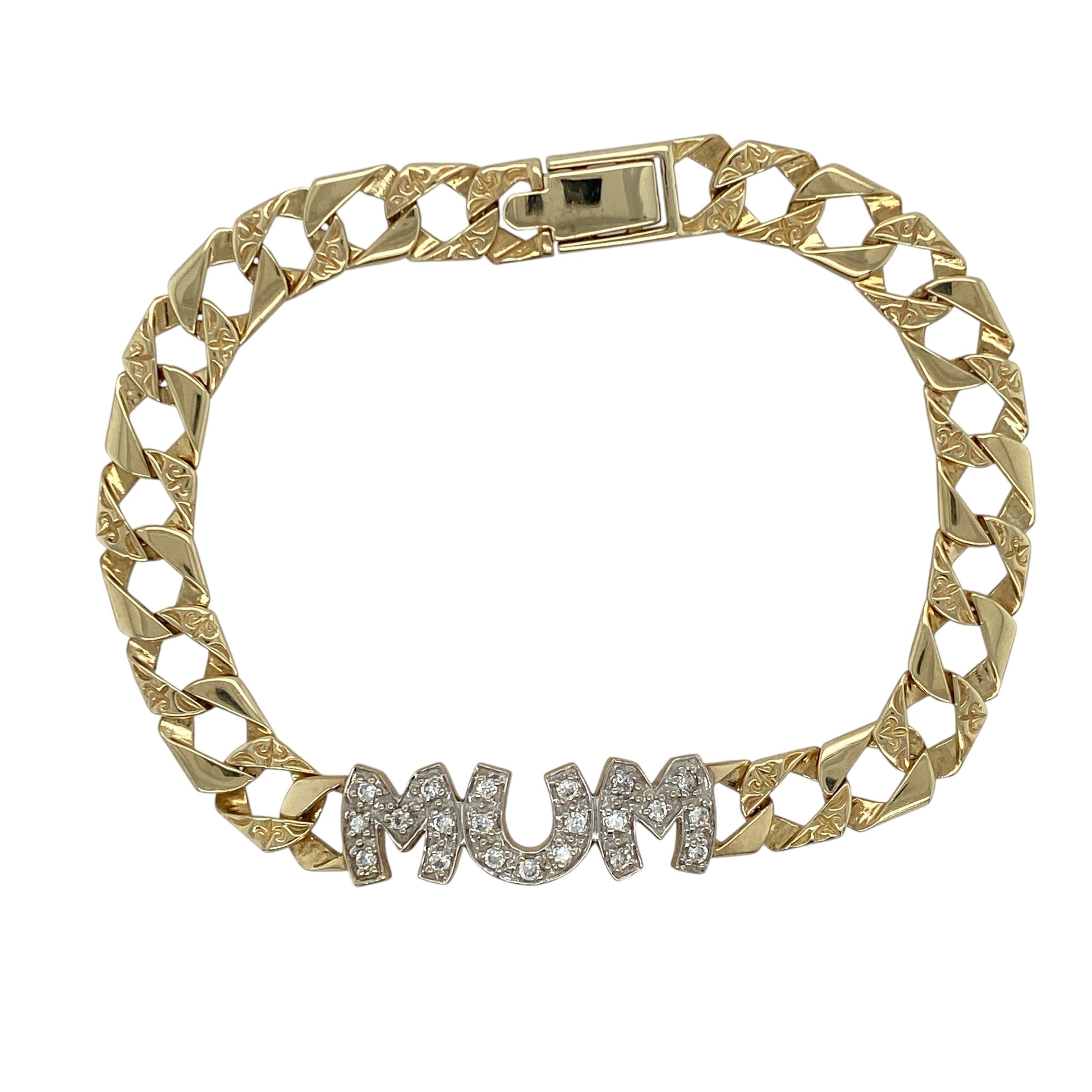 9ct Gold & Cubic Zirconia Set Mum 7" Thailand Bracelet