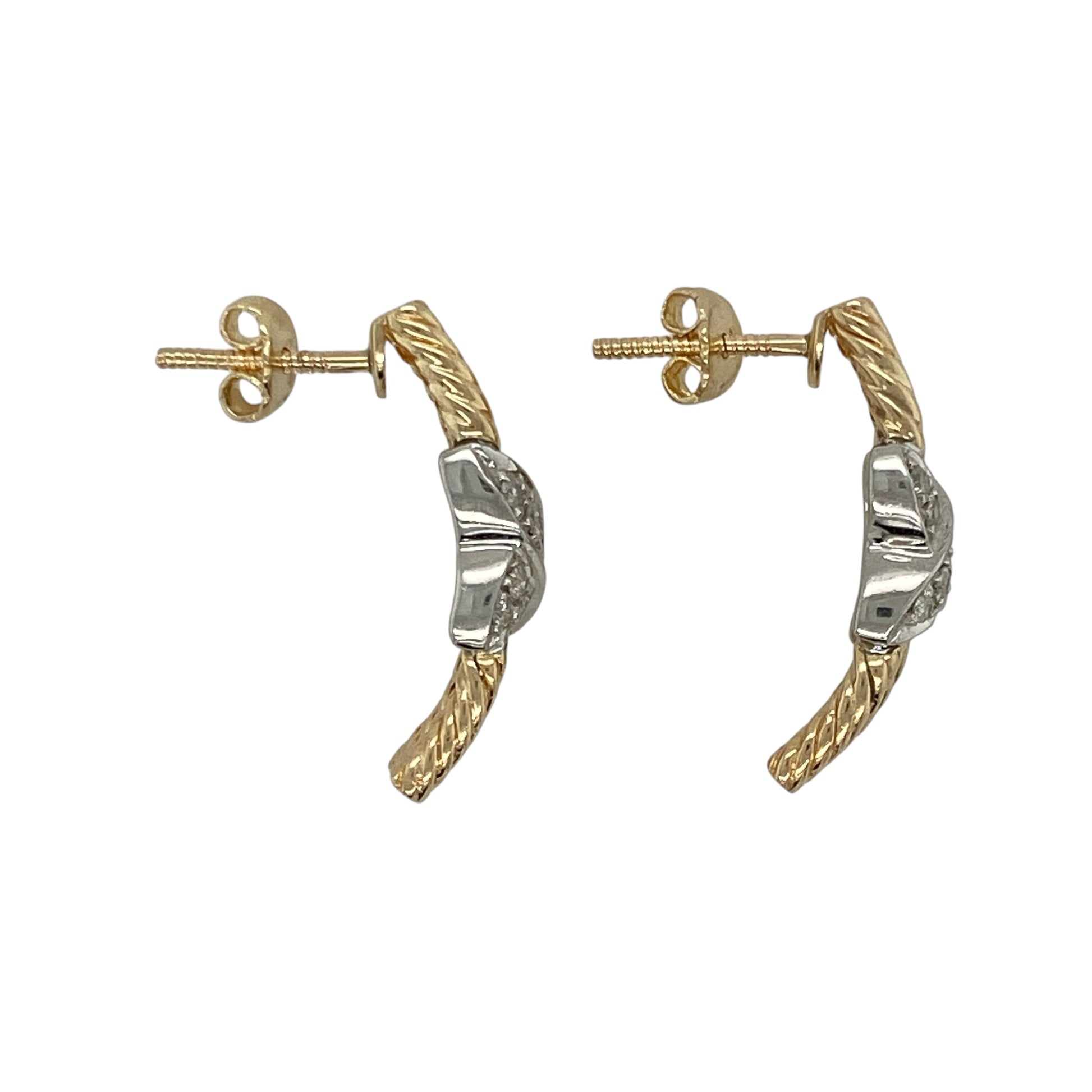 9ct Gold & Diamond Set Kiss Rope Style Bar Stud Earrings
