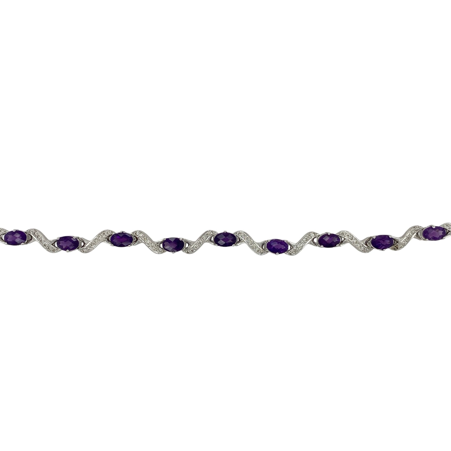 18ct White Gold Diamond & Amethyst Set 7.25" Bracelet