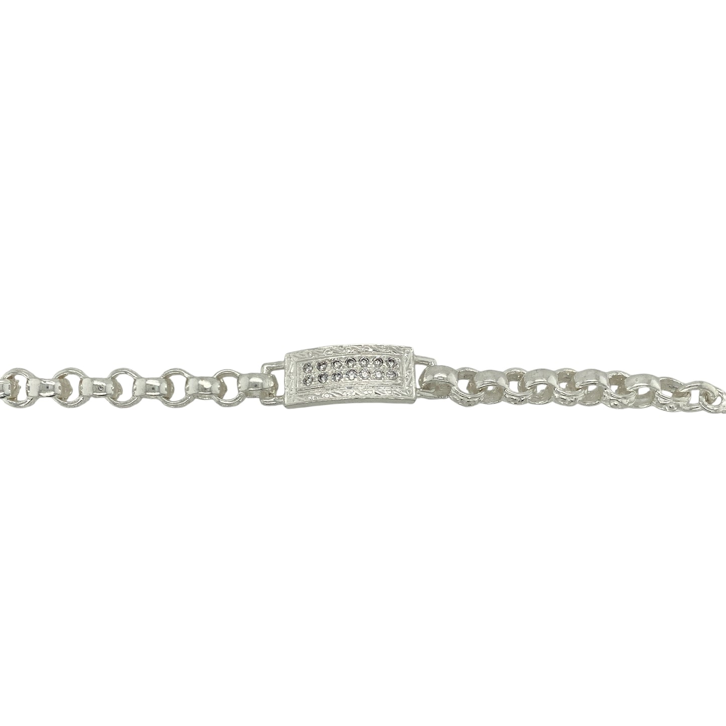 New 925 Silver & Cubic Zirconia Set 6" Identity Belcher Bracelet