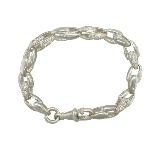 New 925 Silver & Cubic Zirconia Set 7" Tulip Bracelet