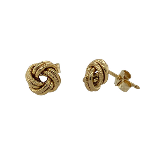 9ct Gold 8mm Patterned Knot Stud Earrings