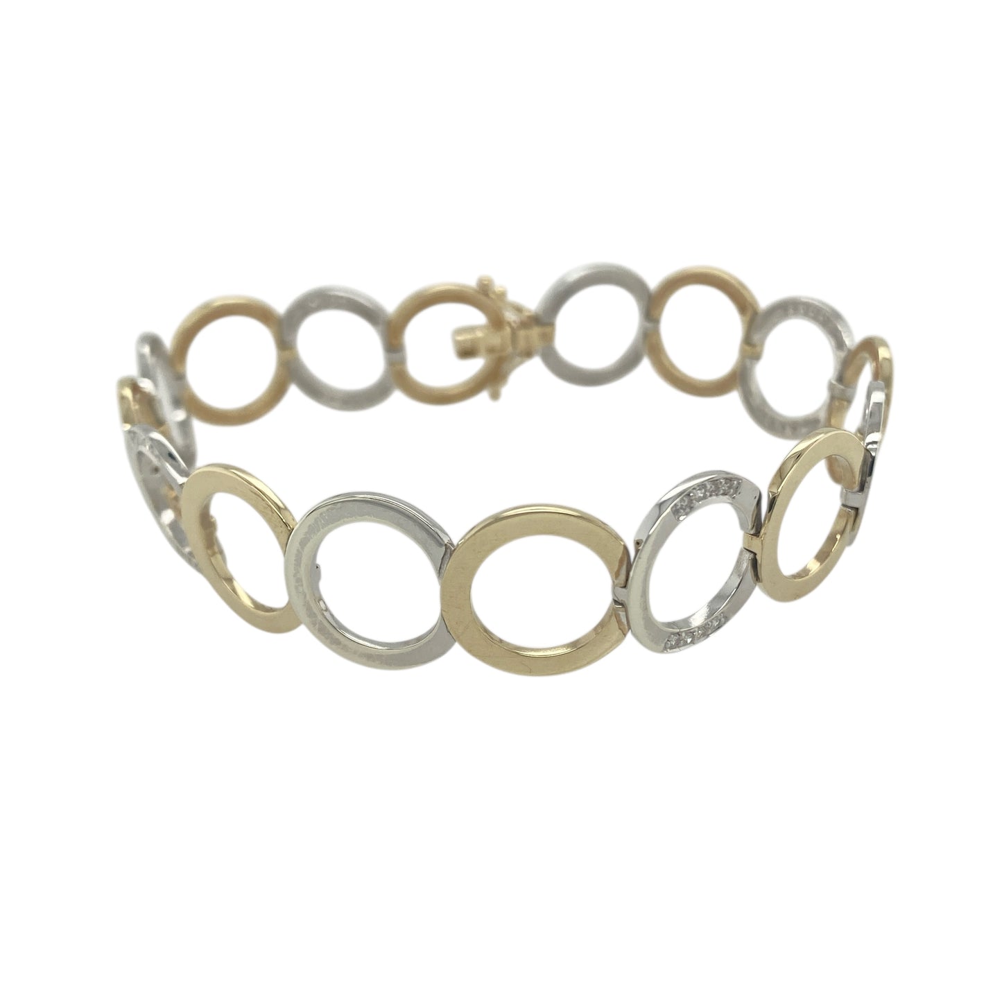 9ct Gold & Diamond Set Circle Link 7.75" Bracelet